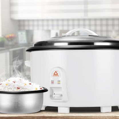 Large-capacity rice cooker preparing rice for a group