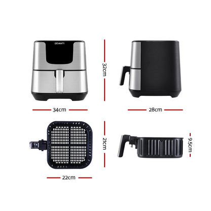 Rear view of Devanti Air Fryer showing heat shield vent for air circulation

