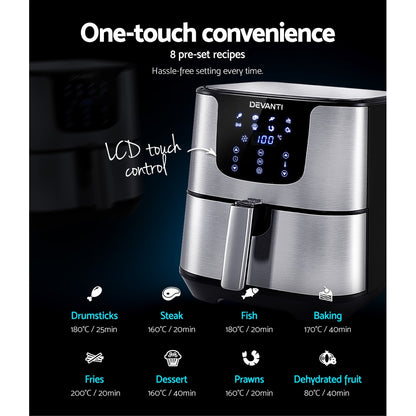 Visual icons showing 8 cooking modes of Devanti 7L Air Fryer DAF-7LCD

