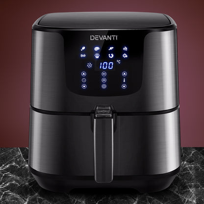 Devanti 7L black air fryer front view