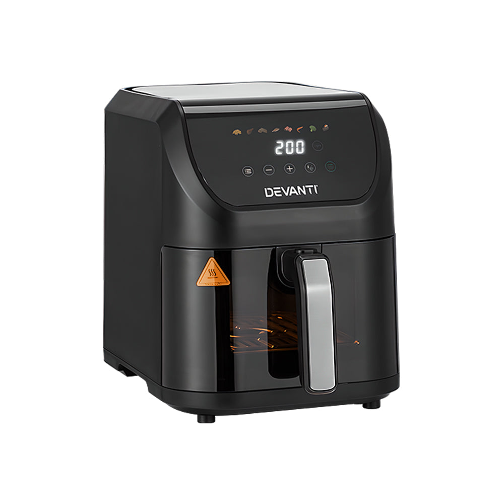 Black Devanti air fryer on a white background
