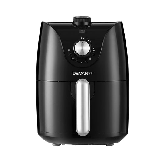 Black Devanti air fryer on a white background