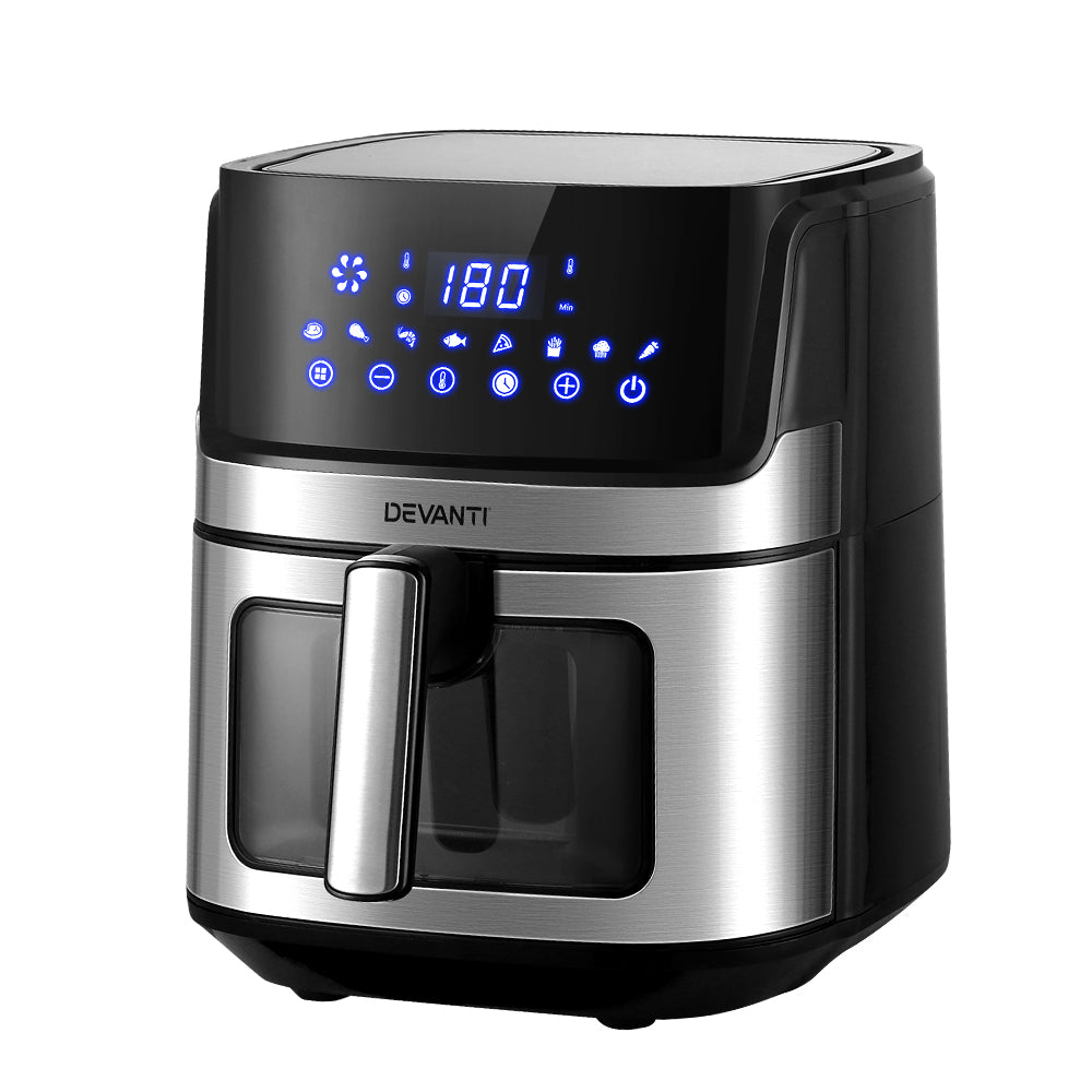 Devanti air fryer with digital display on a white background