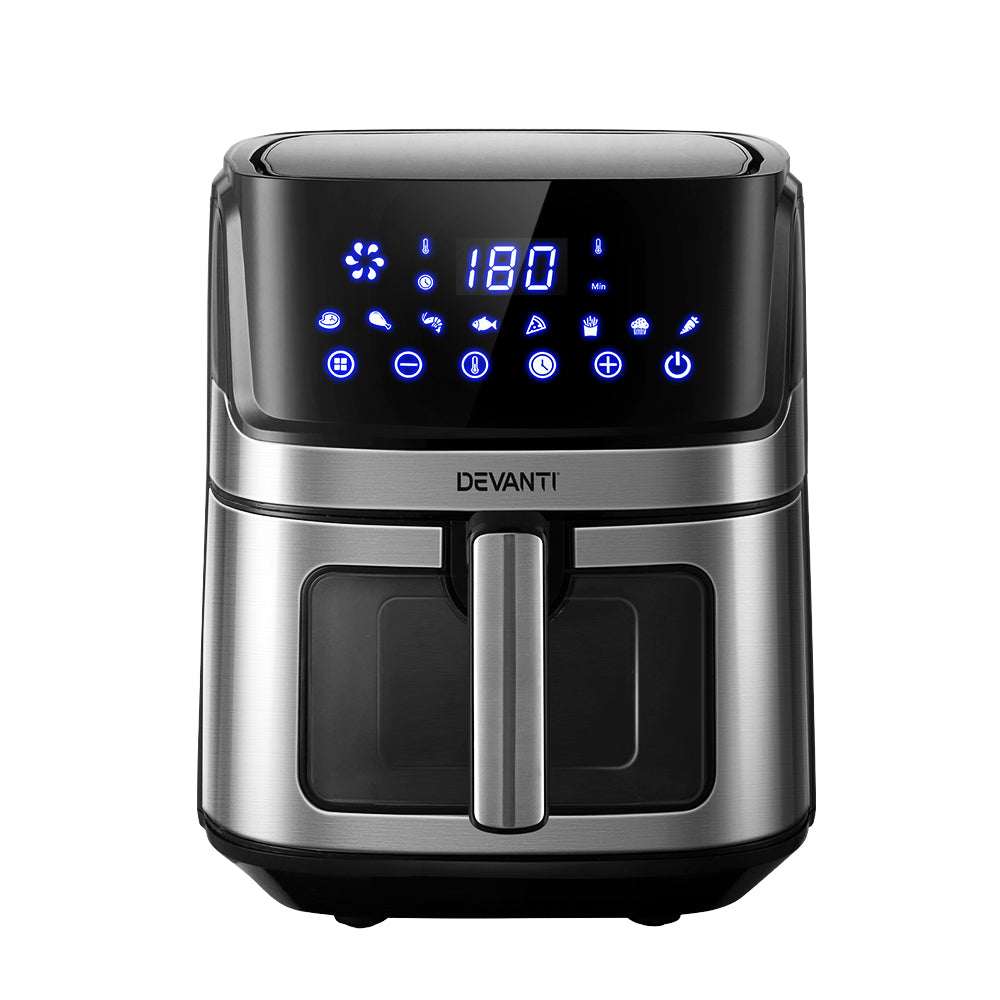 Devanti air fryer with digital display on a white background