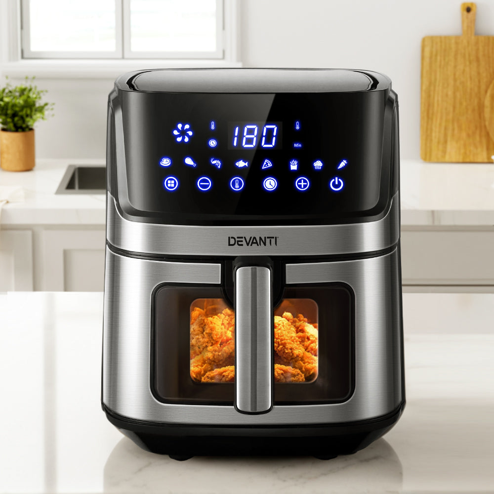 Devanti air fryer with digital display on a kitchen counter
