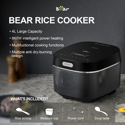Automatic keep-warm feature activated on LED screen after cooking.