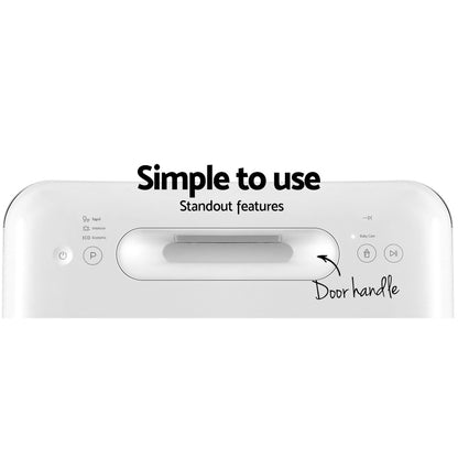 White appliance with text highlighting 'Simple to use' and 'Standout features', pointing to a door handle.