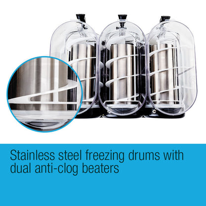 Bright back-lit tanks showing frozen slush mix in Polycool machine