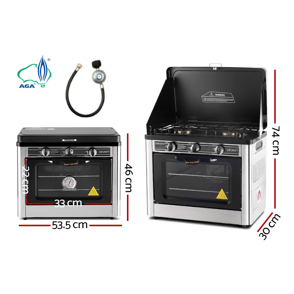 Oven heat gauge displaying cooking temperature on Devanti portable oven