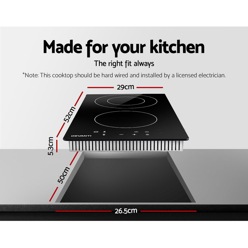 Installed Devanti 30cm ceramic cooktop blending into a stylish, modern kitchen countertop