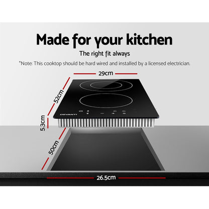 Installed Devanti 30cm ceramic cooktop blending into a stylish, modern kitchen countertop