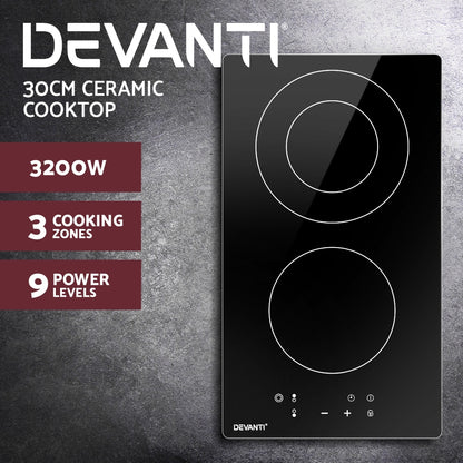 Easy-to-use touch panel and LED display on Devanti ceramic cooktop for precise heat settings