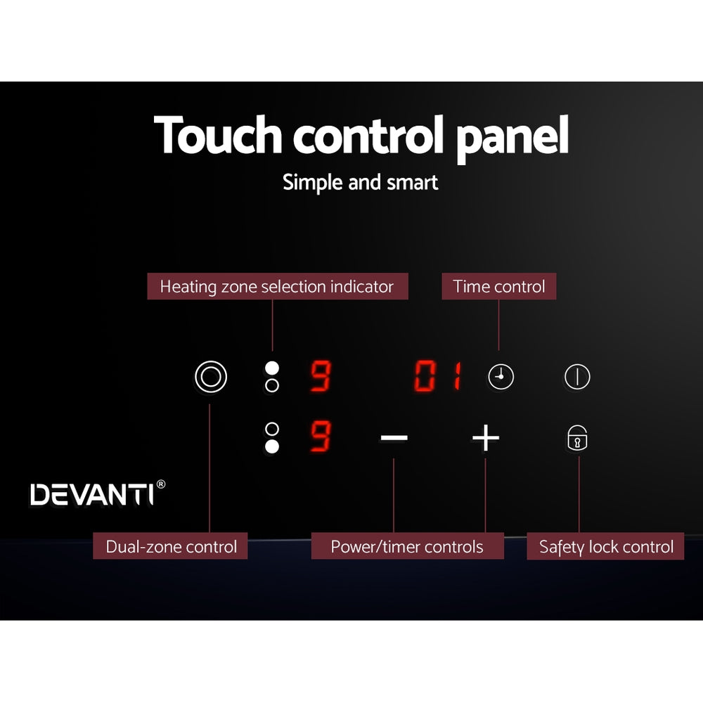 Model operating the 99-minute timer function on the Devanti ceramic cooktop control panel