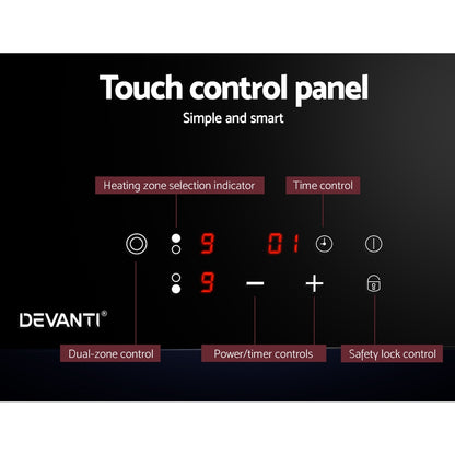 Model operating the 99-minute timer function on the Devanti ceramic cooktop control panel