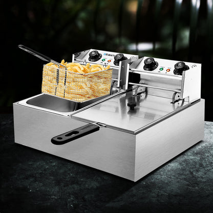 Sleek side profile of the Devanti 20L electric deep fryer in stainless steel