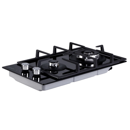Side angle showing sleek low-profile black design with control knobs