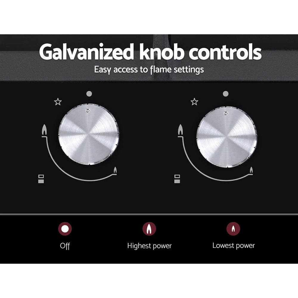 Galvanized knob controls with safety lock on Devanti 30cm gas cooktop