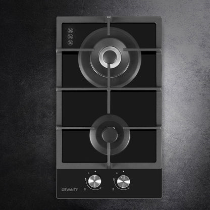 Galvanized knob controls with safety lock on Devanti 30cm gas cooktop