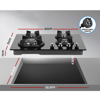 Installed Devanti 60cm gas cooktop flush with benchtop in modern kitchen.