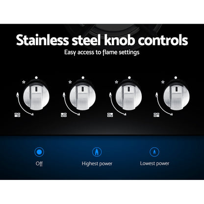 Galvanized knob controls with safety lock for the Devanti gas cooktop.