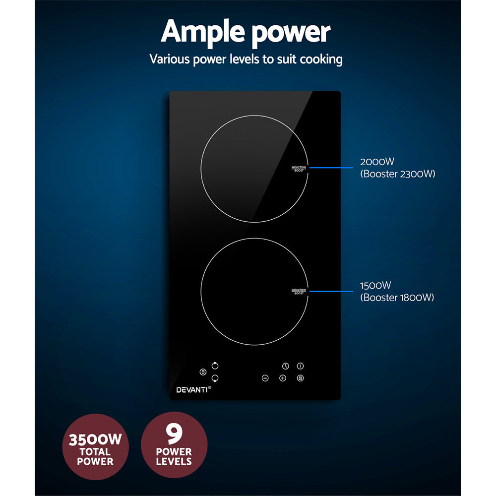 Induction cooktop with power level indicators on a blue background