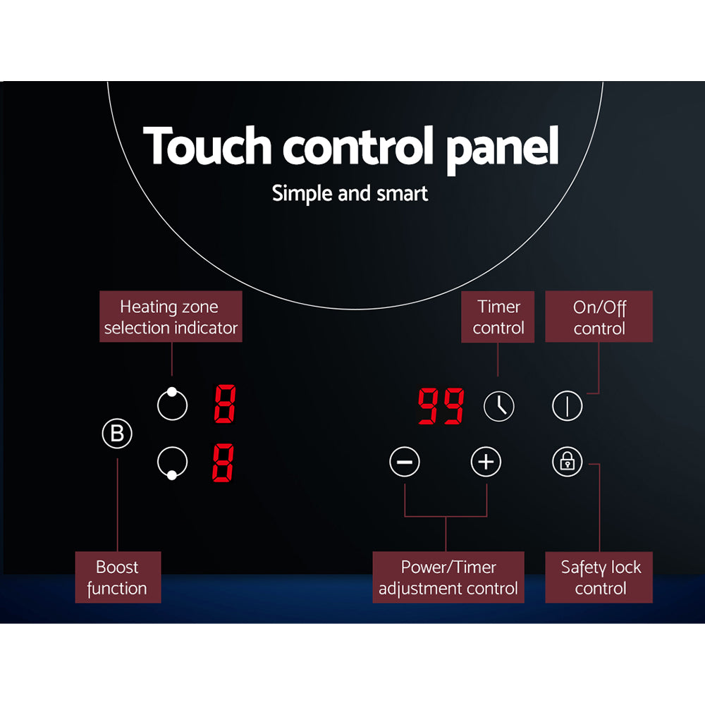 Touch control panel with various functions on a black background