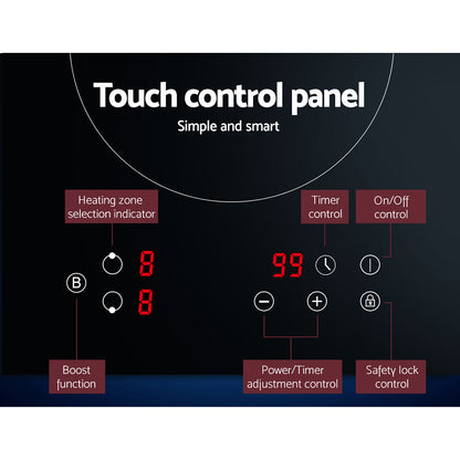 Touch control panel with various functions on a black background