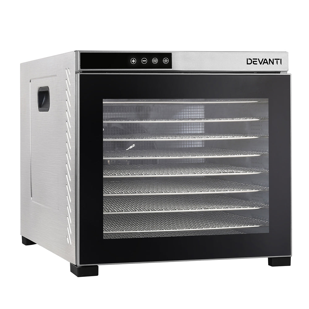 Stainless steel food dehydrator with digital control panel and transparent door