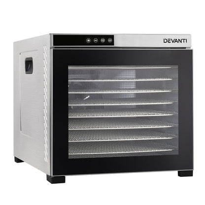 Stainless steel food dehydrator with digital control panel and transparent door