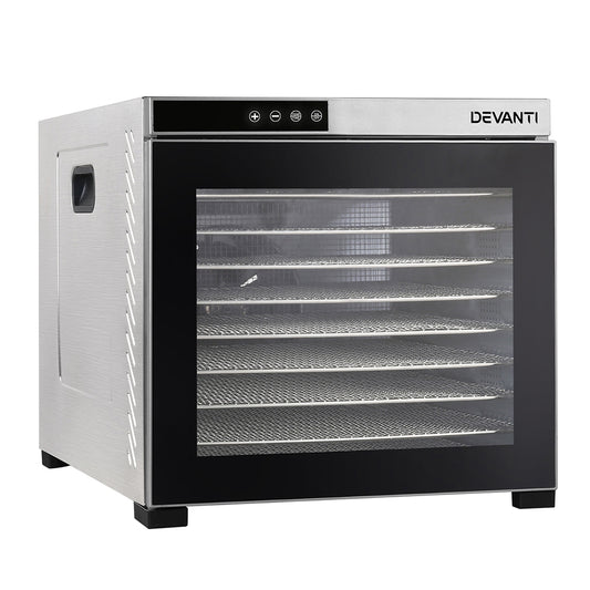 Stainless steel food dehydrator with digital control panel and transparent door