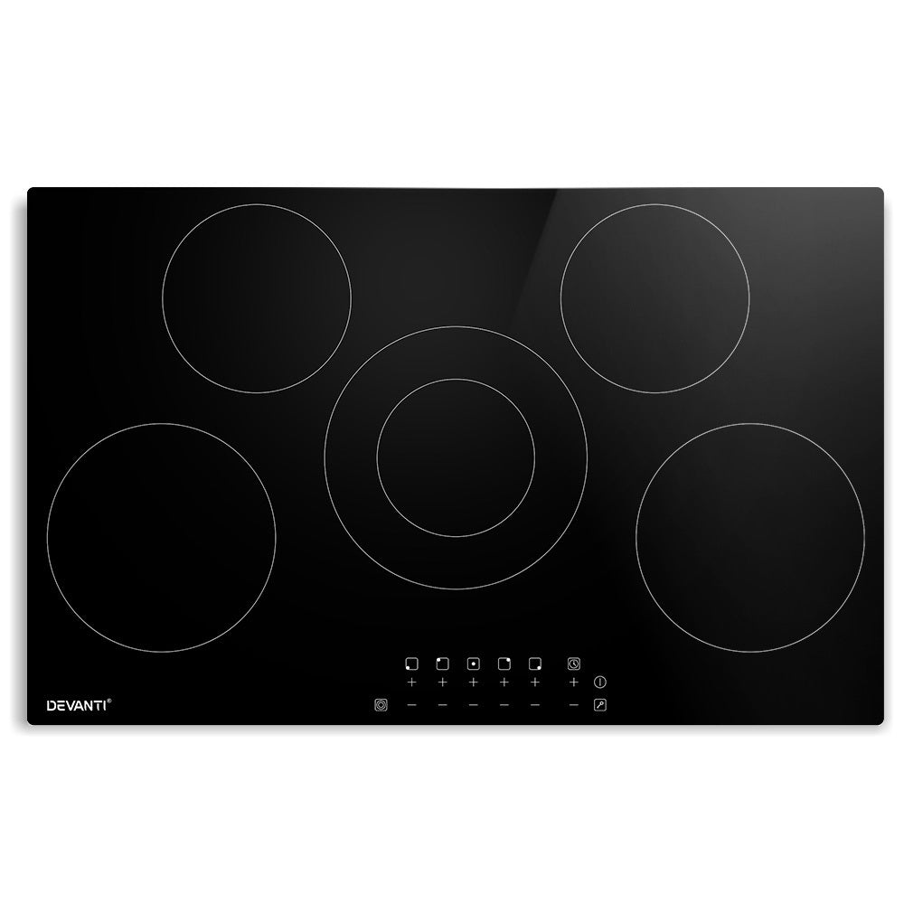 Sleek top-down view of the black ceramic 6-zone cooktop with touch control.