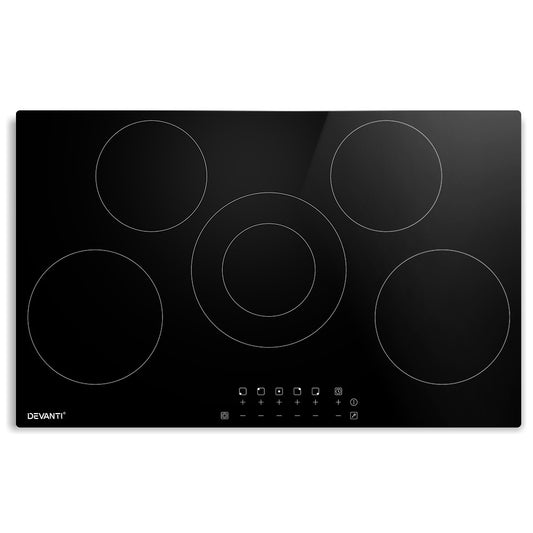 Sleek top-down view of the black ceramic 6-zone cooktop with touch control.