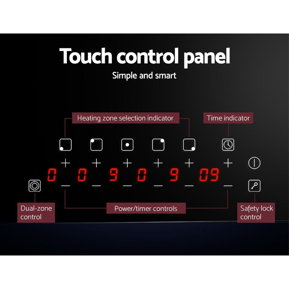 Close-up of the touch control panel with LED display and 9-level power settings.