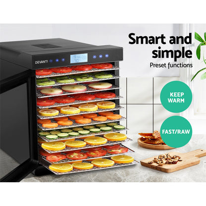 Example of the dehydrator in use with apples, kiwis, and strawberries on trays