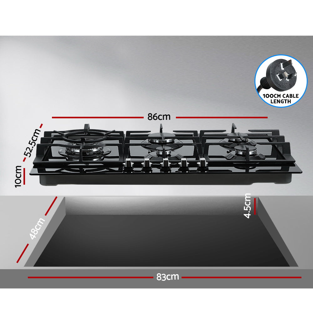 Detailed view of the black tempered glass surface, easy to clean and heat-resistant.