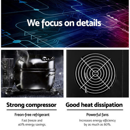 Rear ventilation and cooling system of Devanti ice maker for efficient heat dissipation and low energy use.