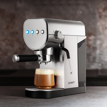 Top of Devanti machine with mug warmer plate to keep cups ready for serving.