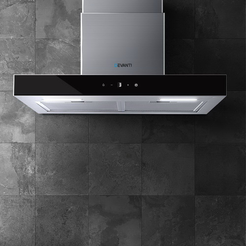 Devanti range hood installed above stove in modern kitchen

