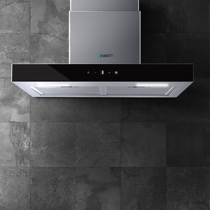 Devanti range hood installed above stove in modern kitchen

