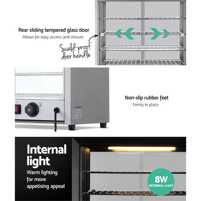 Rear sliding tempered glass door of Devanti food warmer for easy food access