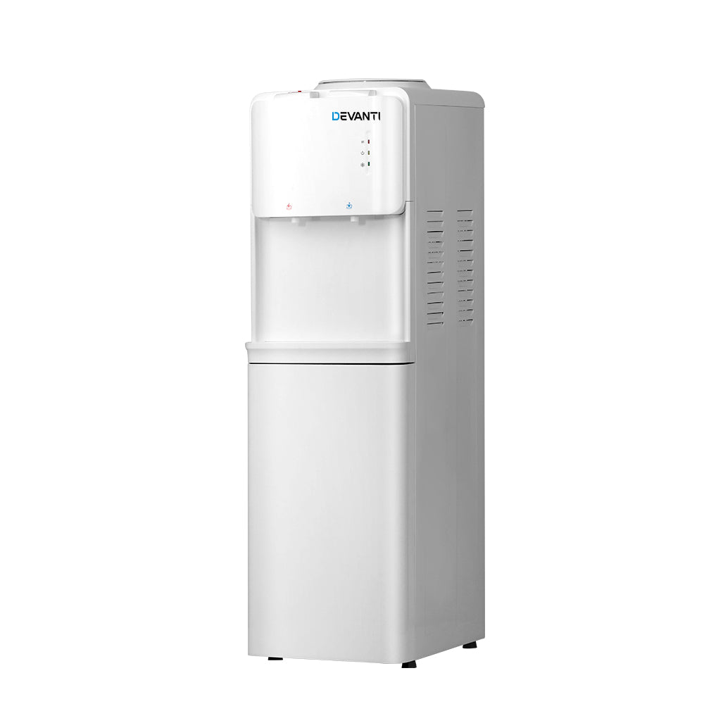 White Devanti hot and cold water cooler dispenser full front view