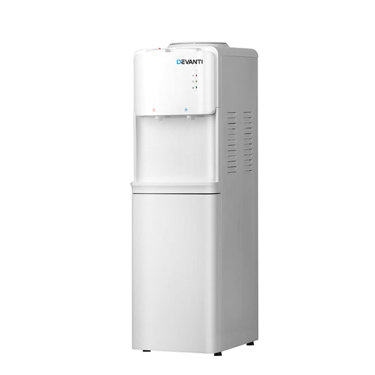 White Devanti hot and cold water cooler dispenser full front view