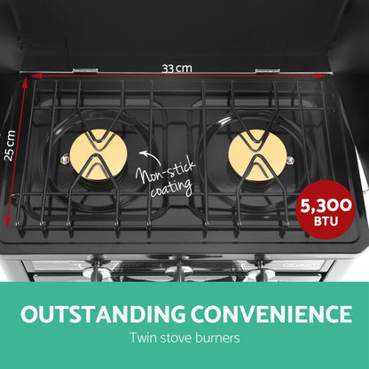 Devanti gas stove twin burners cooking eggs and vegetables
