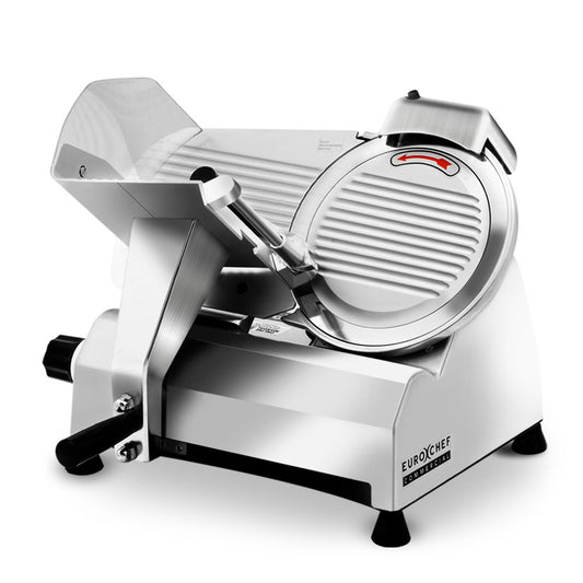 EuroChef meat slicer with food carriage extended to hold large cuts