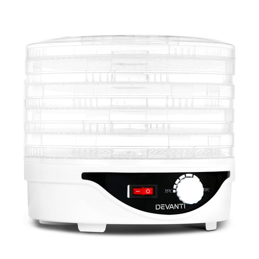 White food dehydrator with black base and Devanti branding on a white background