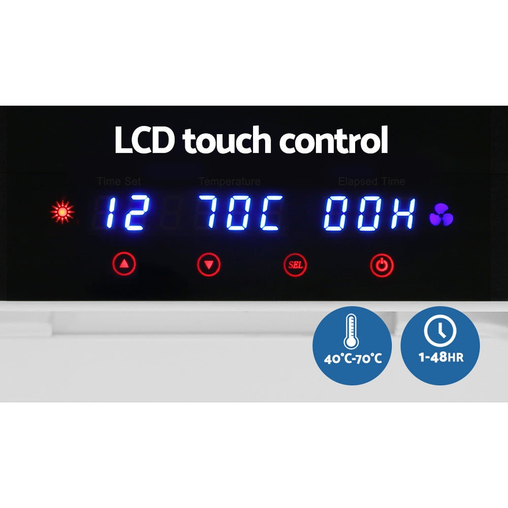LCD touch control panel with digital display and buttons on a white background