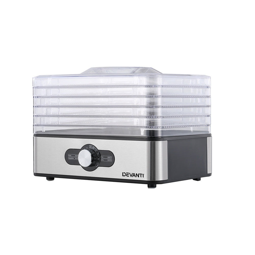 Devanti food dehydrator with clear top section on a white background