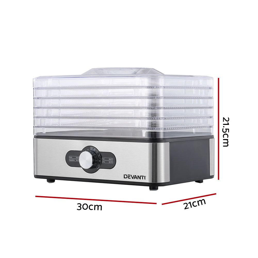 Devanti food dehydrator with dimensions labeled on a white background