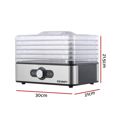 Devanti food dehydrator with dimensions labeled on a white background