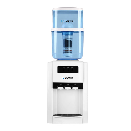 Devanti Front view of the 22L water dispenser showing tap controls and LED indicators.